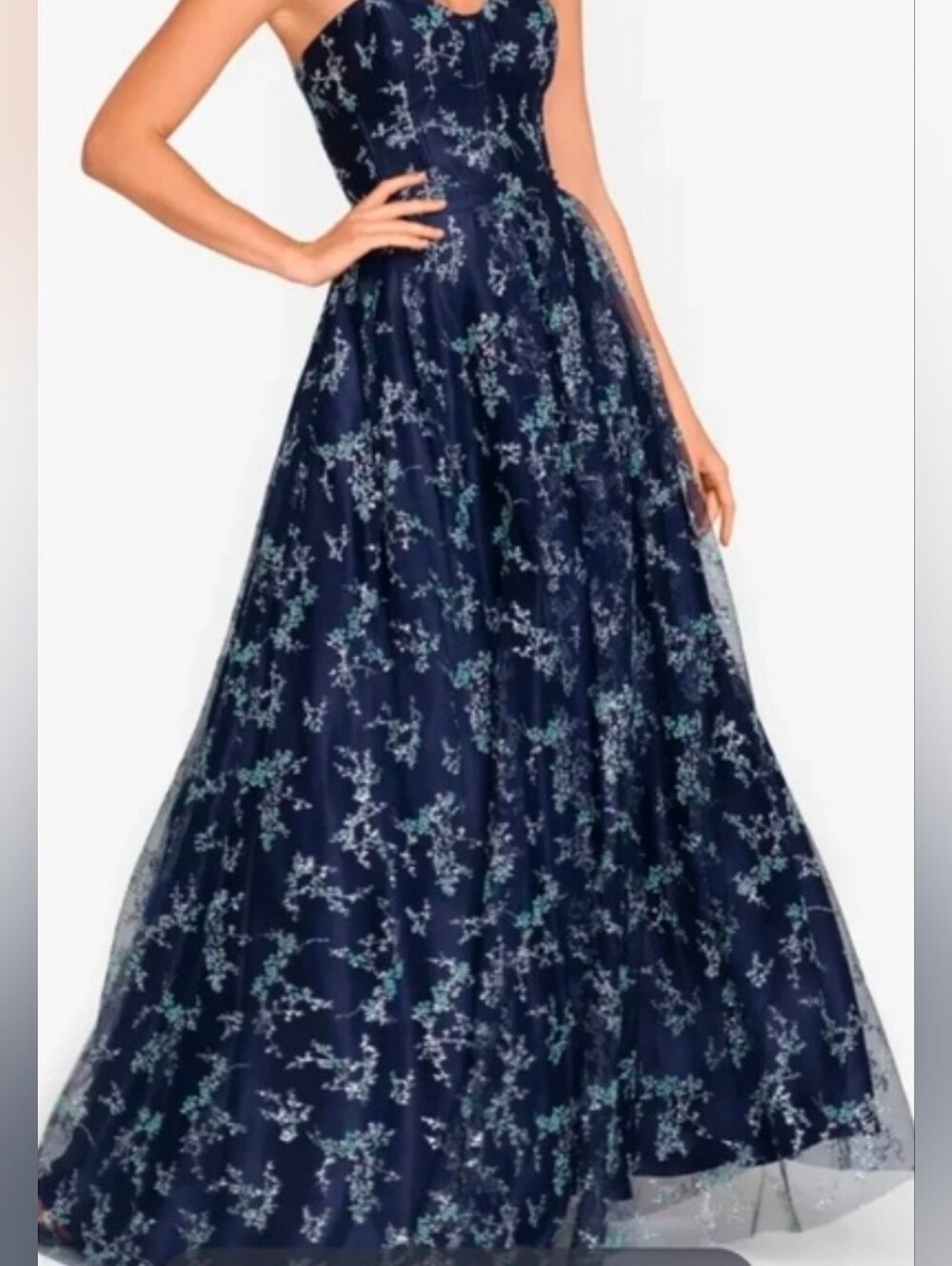 Blondie Nites Navy Floral Embroidered Ball Gown size 12 nwt